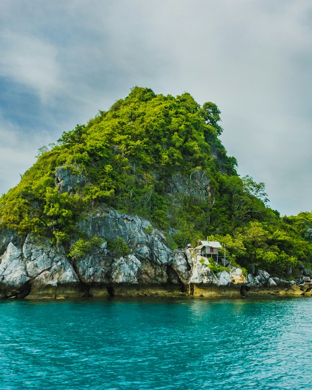 Limestone islands in emerald water